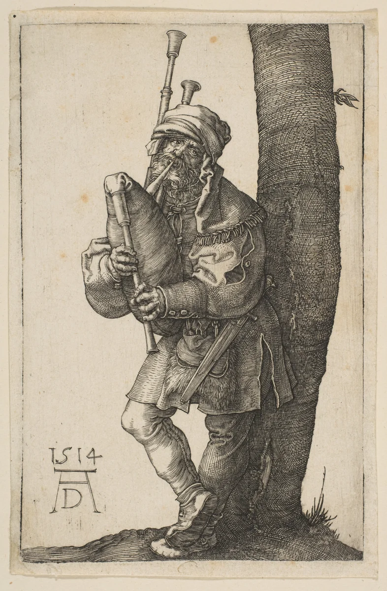 The Bagpiper by Albrecht Dürer, print, 1514