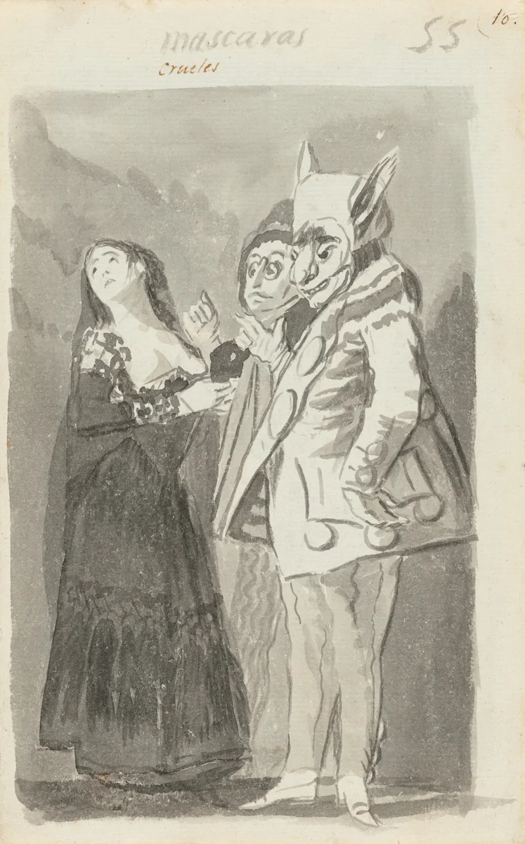 Mascaras crueles (Cruel Masks) [recto] by Francisco Goya, drawing, 1796-1797