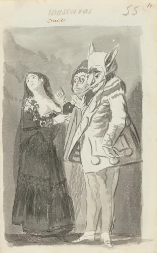 Mascaras crueles (Cruel Masks) [recto] by Francisco Goya, drawing, 1796-1797