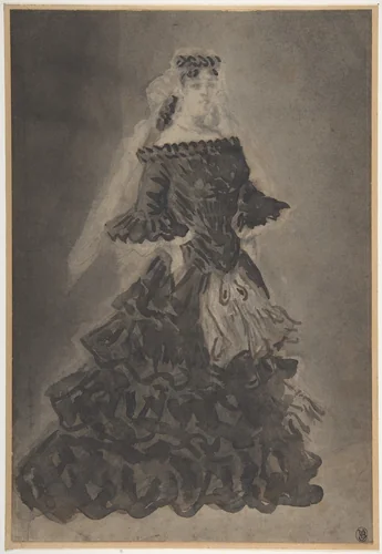 A Lady with a Veil by Constantin Guys, drawing, 1815-1892
