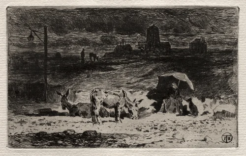The Donkeys at the Hill of the Cailles by Félix Hilaire Buhot, print, 1870-1880
