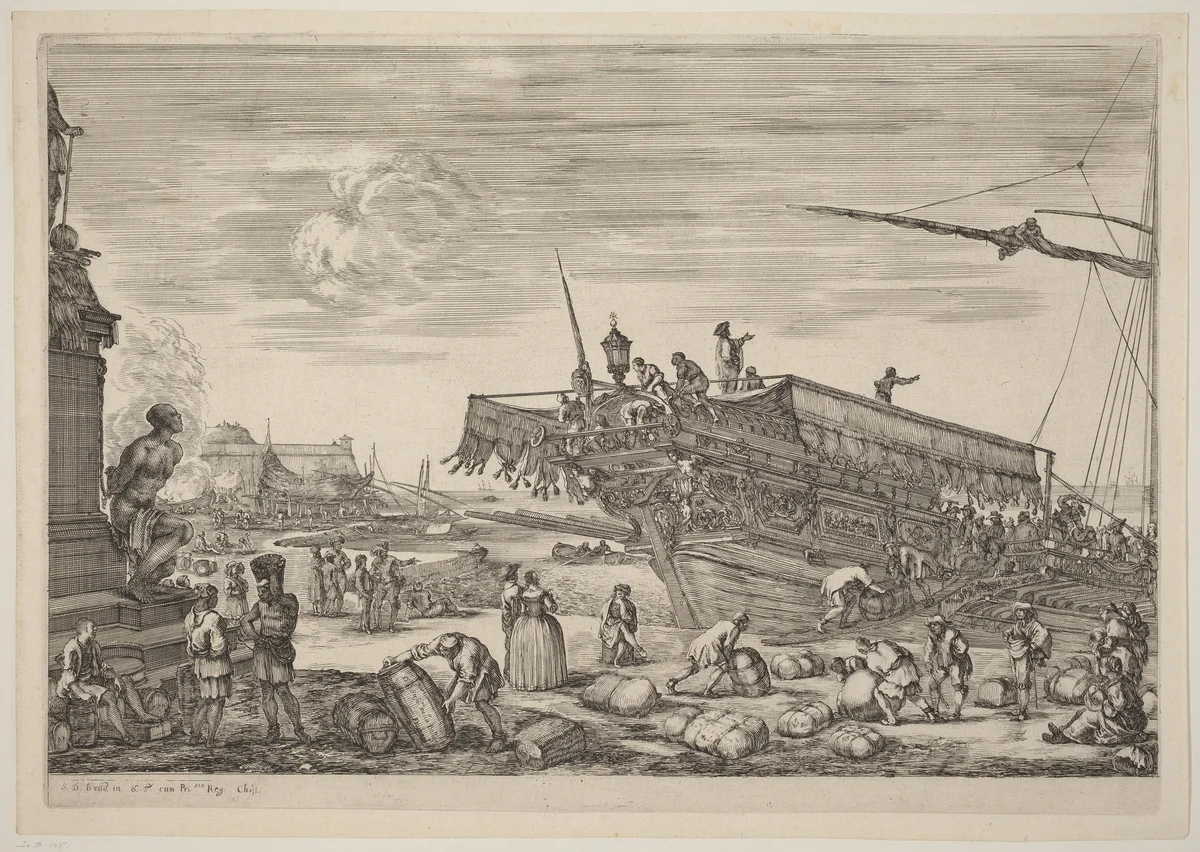 Loading a Ship by Stefano della Bella, print, 1654-1655