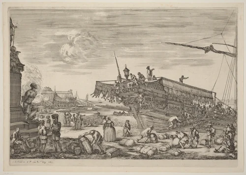 Loading a Ship by Stefano della Bella, print, 1654-1655