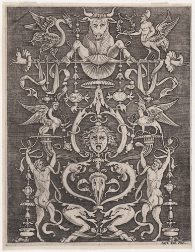 Ornamental Panel by Agostino Veneziano, print, 1514-1536