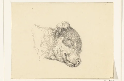 Kop van een slapende hond by Jean Bernard, drawing, 1818