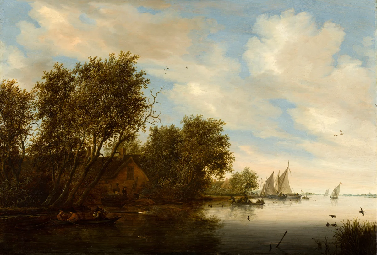 River View with a Man Hunting Ducks by Salomon van Ruysdael, painting, 1648