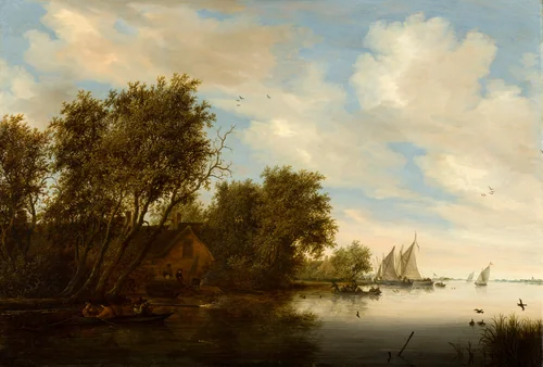 River View with a Man Hunting Ducks by Salomon van Ruysdael, painting, 1648