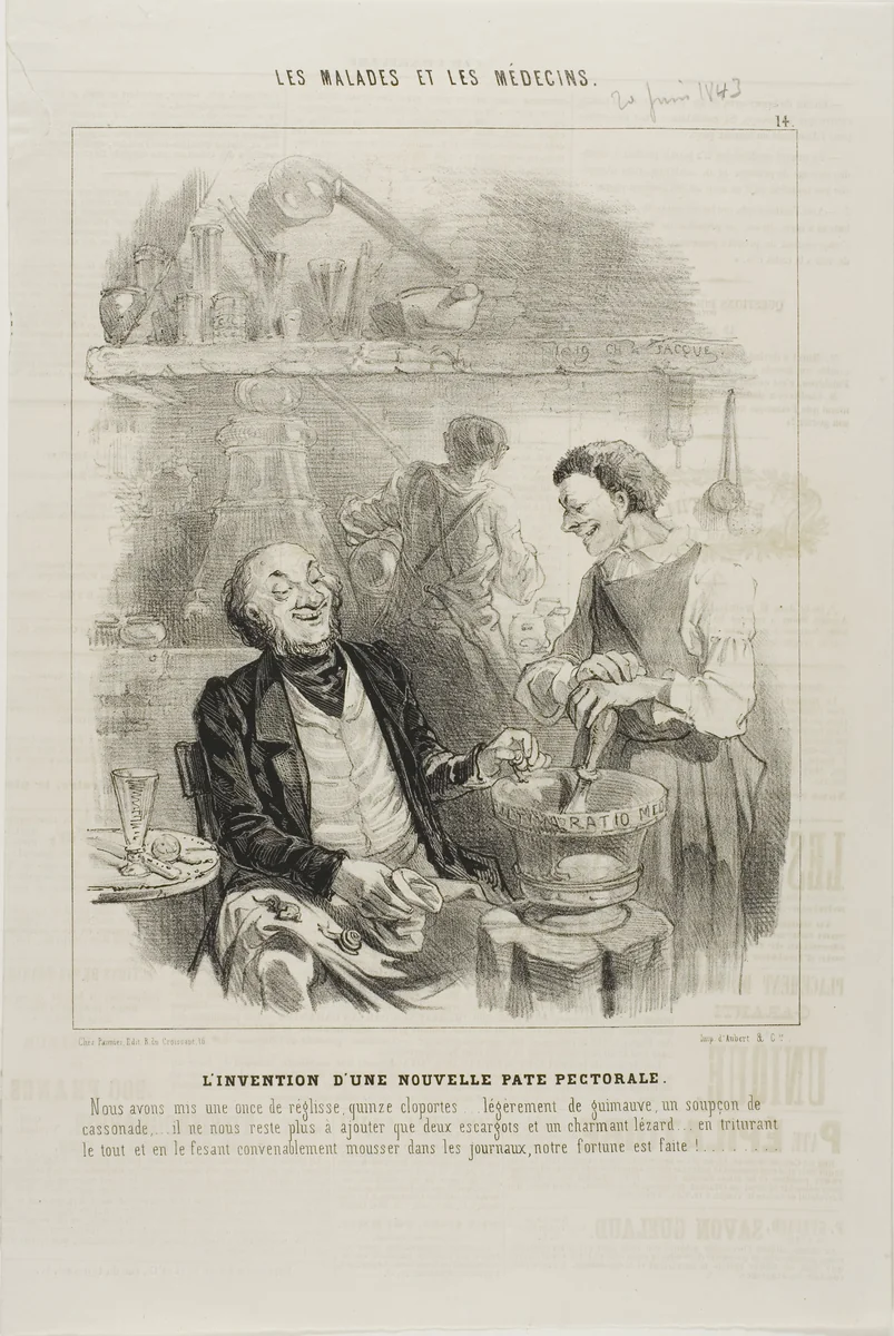 The Invention of a New Chest Elixir (plate 14) by Charles-Émile Jacque, print, 1843