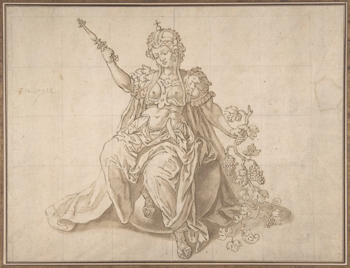 Allegory of Europe, from "The Four Continents" by anonymous, drawing, 1500-1600
