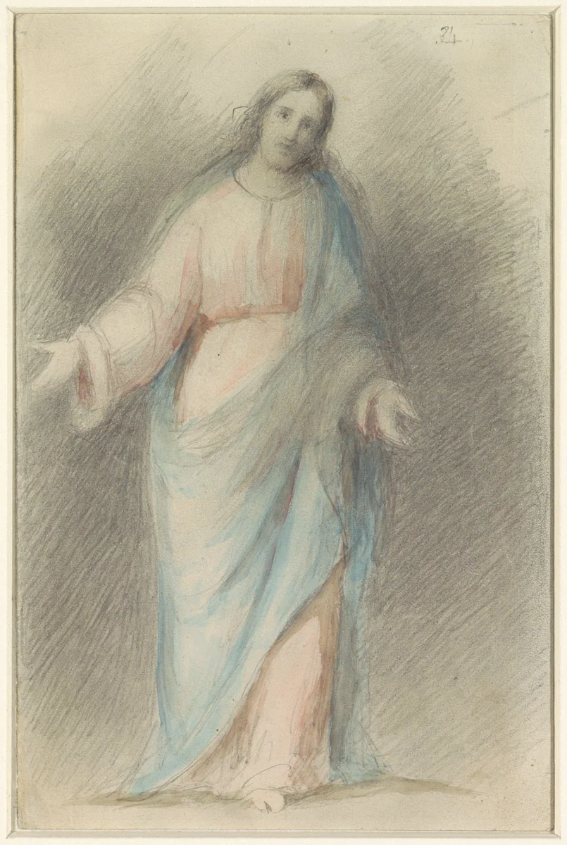 Staande Christus, met uitgespreide armen by Eduard von Heuss, drawing, 1818-1880