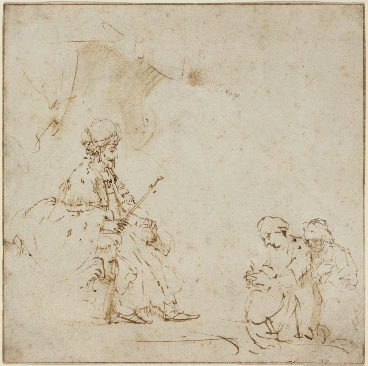 Esther before Ahasuerus by Rembrandt van Rijn, drawing, 1655-1660