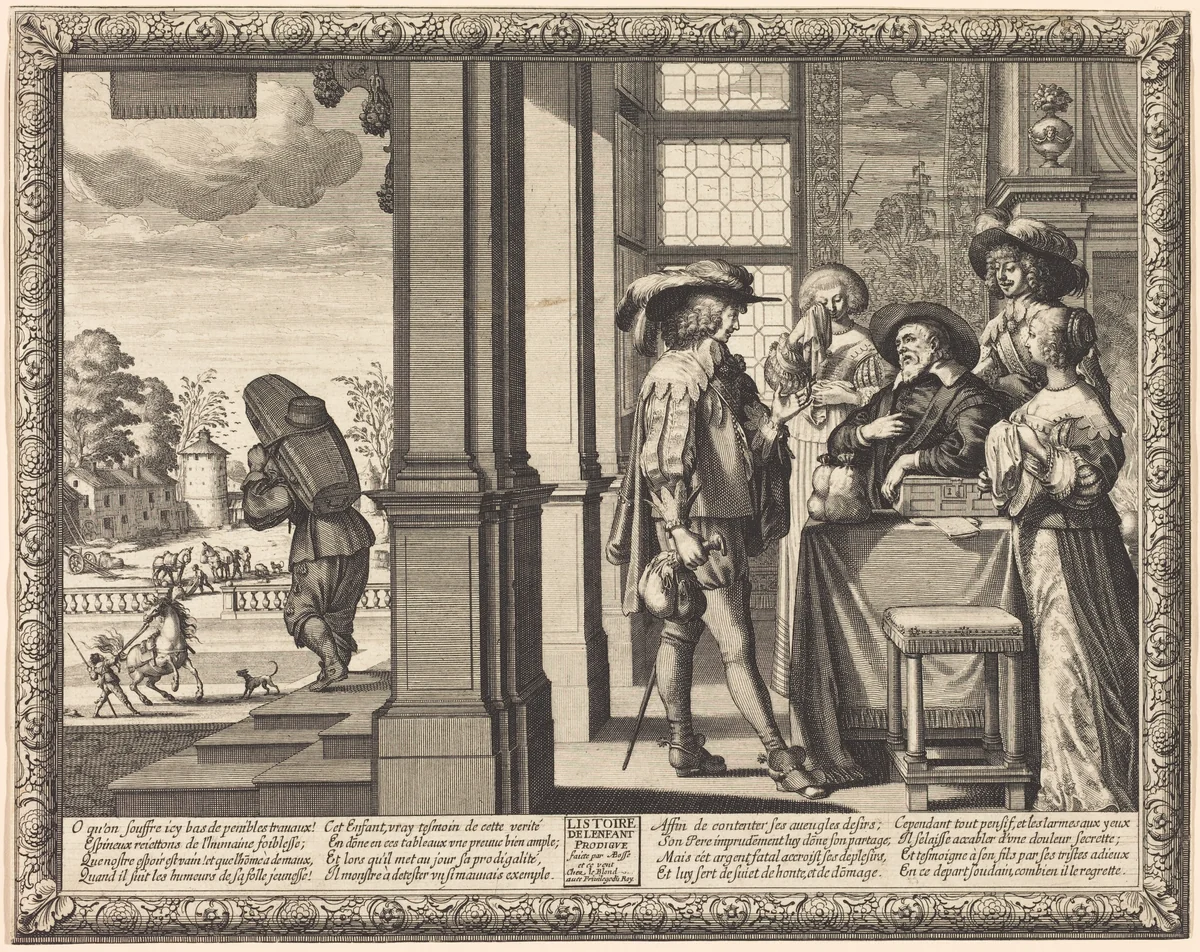 The Prodigal Son Bids Farewell to his Father by Abraham Bosse, print, 1602-1676