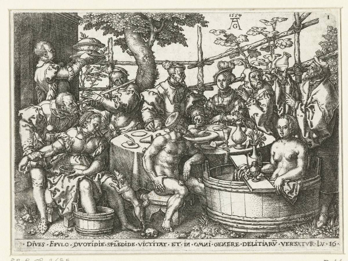 Feestmaal van de rijke man by Unknown, print, 1554