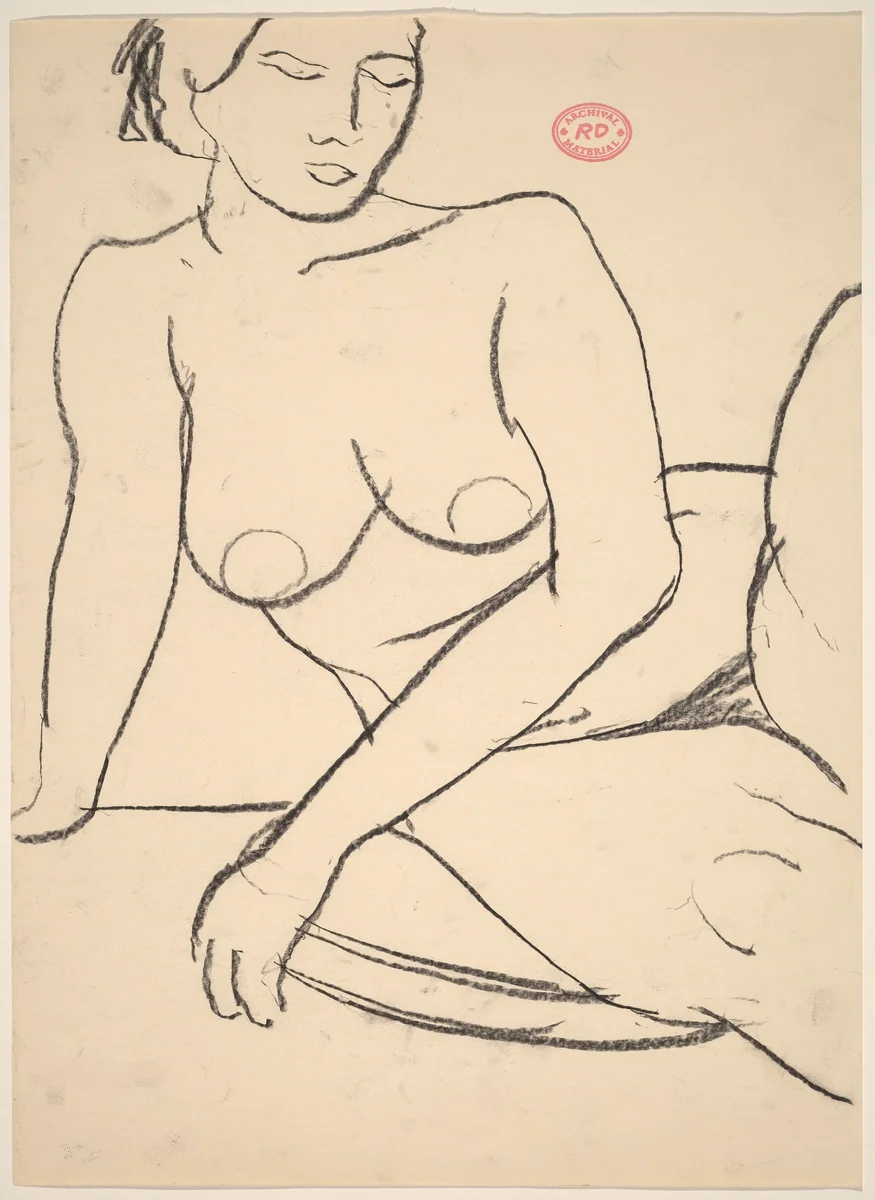 Untitled [seated female nude leaning on her right arm] by Richard Diebenkorn, drawing, 1955-1967