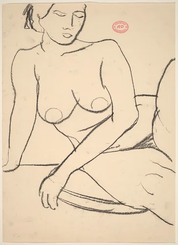 Untitled [seated female nude leaning on her right arm] by Richard Diebenkorn, drawing, 1955-1967