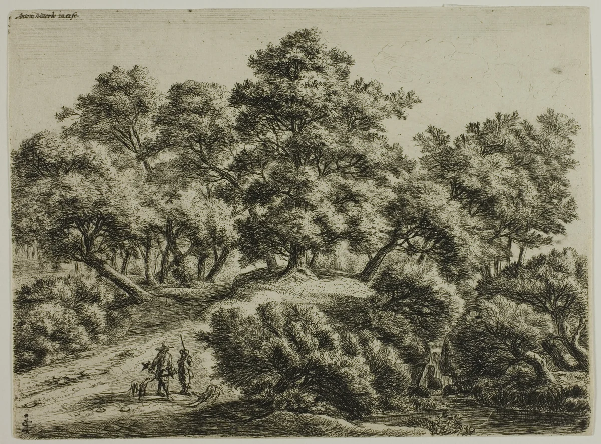 The Falconer and the Hunter by Anthonie Waterloo, print, 1630-1690