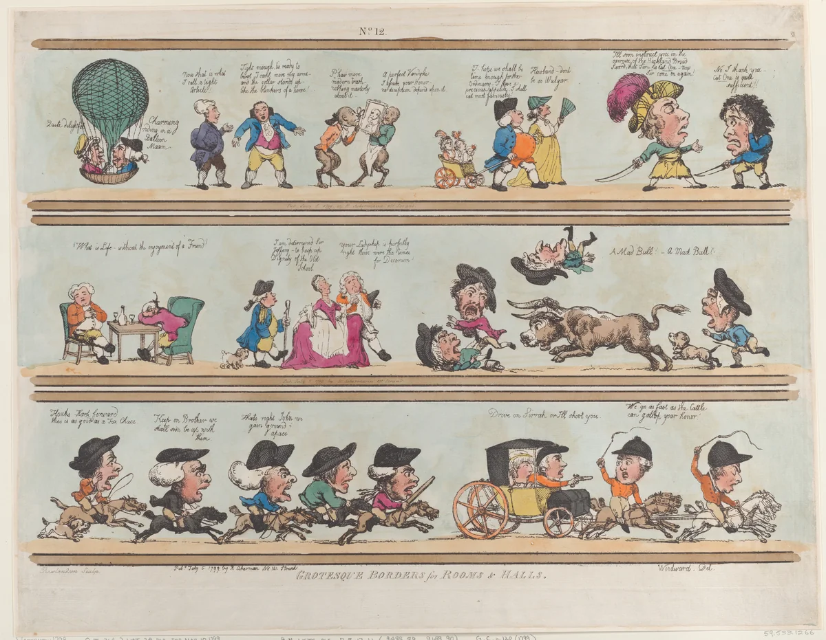 Grotesque Borders for Rooms & Halls, Plate 12 by Thomas Rowlandson, print, 1799