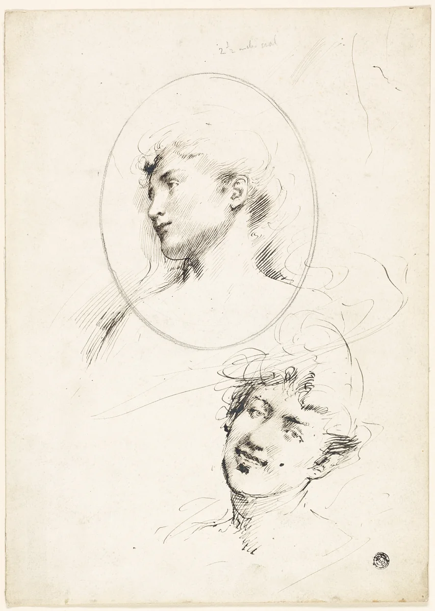 Two Female Heads by William Merritt Chase, drawing, 1879-1935