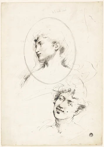 Two Female Heads by William Merritt Chase, drawing, 1879-1935