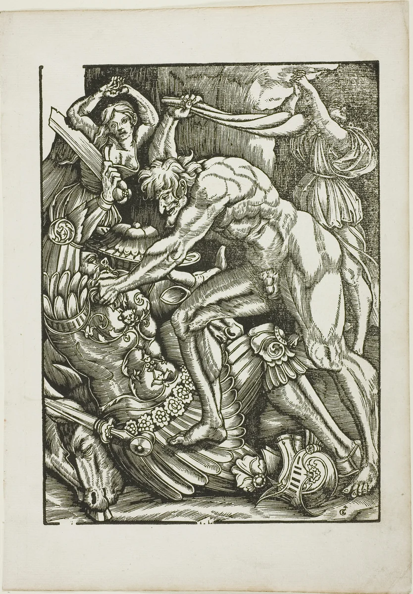The Labors of Hercules: Hercules and Cacus by Gabriel Salmon, print, 1523-1533