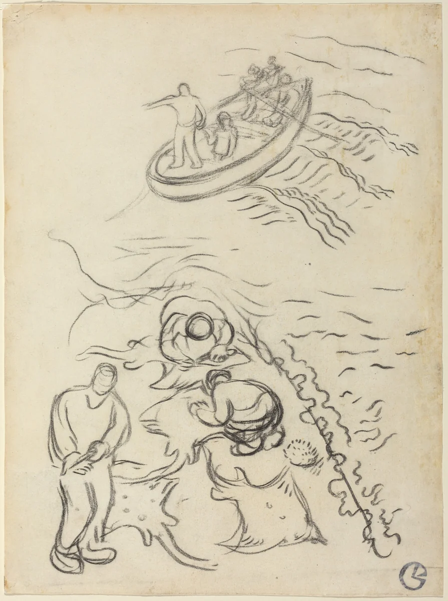 Study for "The Fishermen" with Men Emptying the Nets (Etude pour "Les Pêcheurs" et hommes vidant des raies) by Georges Lacombe, drawing, 1894-1895
