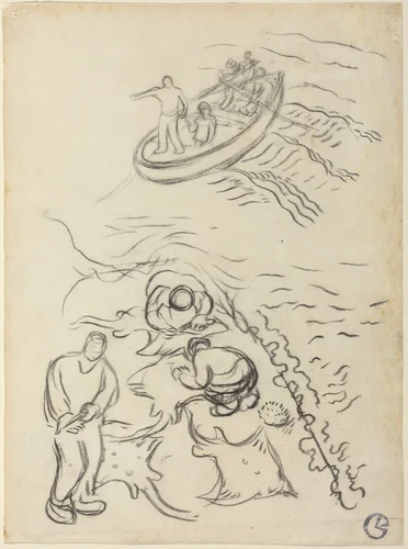 Study for "The Fishermen" with Men Emptying the Nets (Etude pour "Les Pêcheurs" et hommes vidant des raies) by Georges Lacombe, drawing, 1894-1895