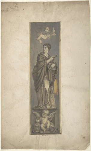 Wall Decoration with Allegorical Figure of Riches by anonymous, drawing, 1800-1899