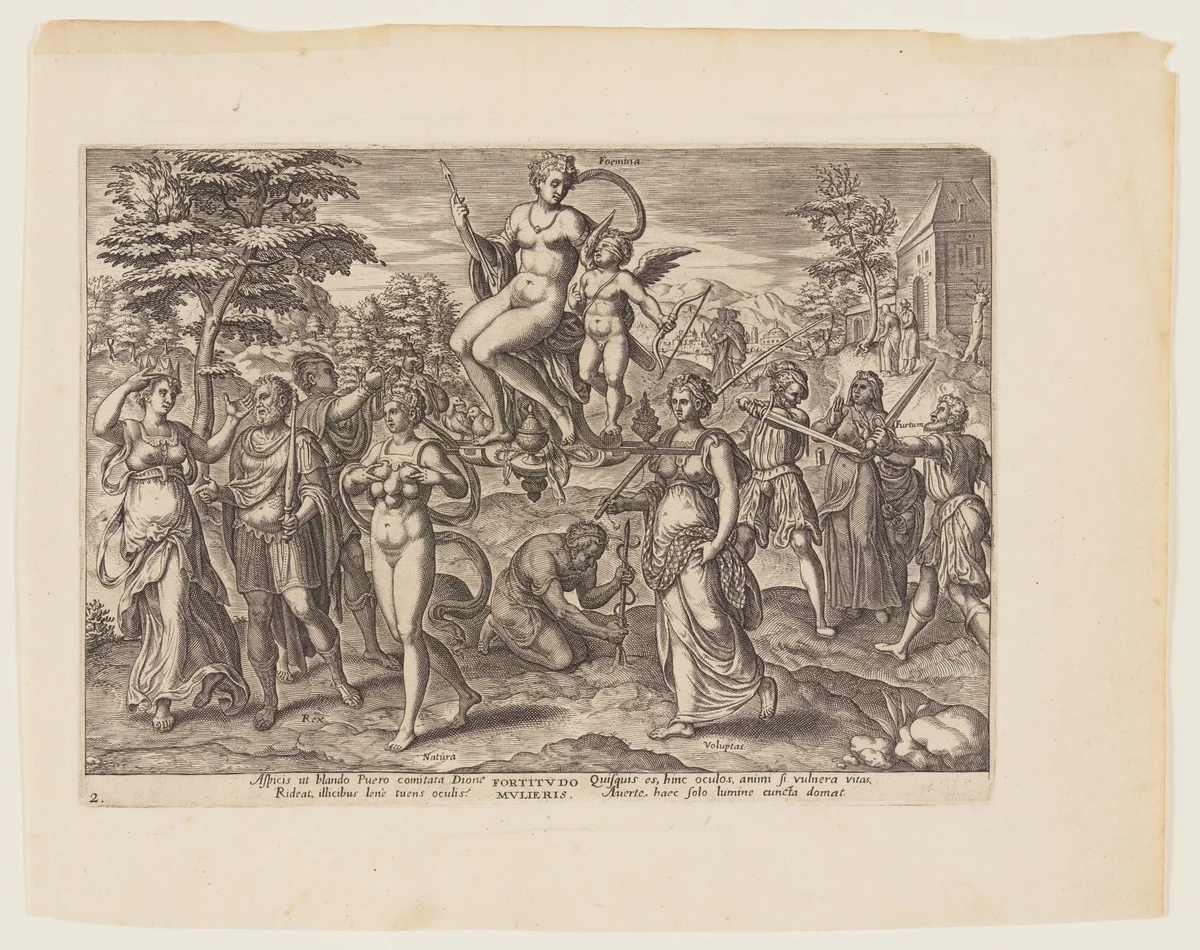 The Power of Woman [3 Esdras 4:18-19, 22-23, 29-32], from The Four Strongest Powers by Philips Galle, print, 1574