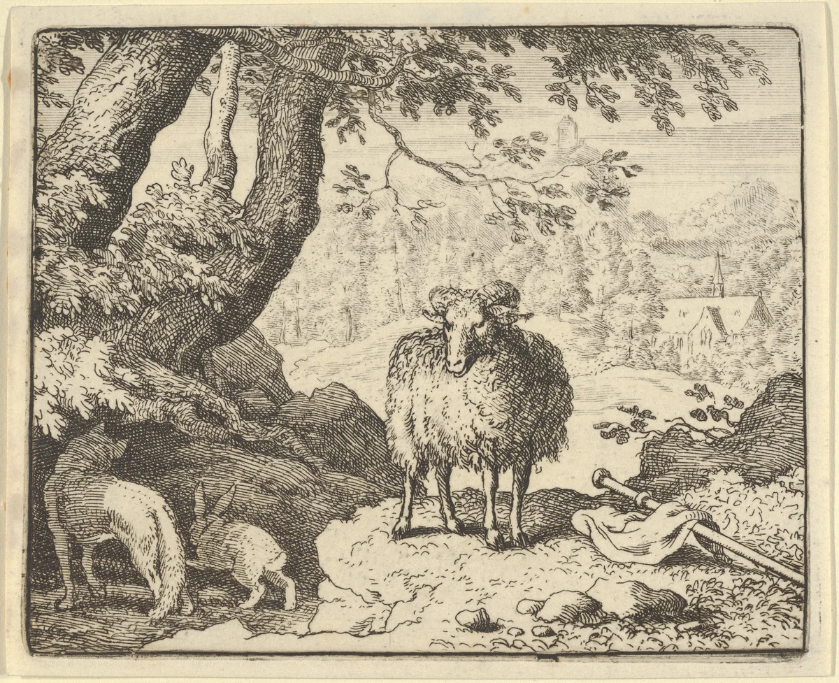 Renard Convinces the Rabbit to Enter His Burrow and Kills Him from Hendrick van Alcmar's Renard The Fox by Allart van Everdingen, print, 1650-1675