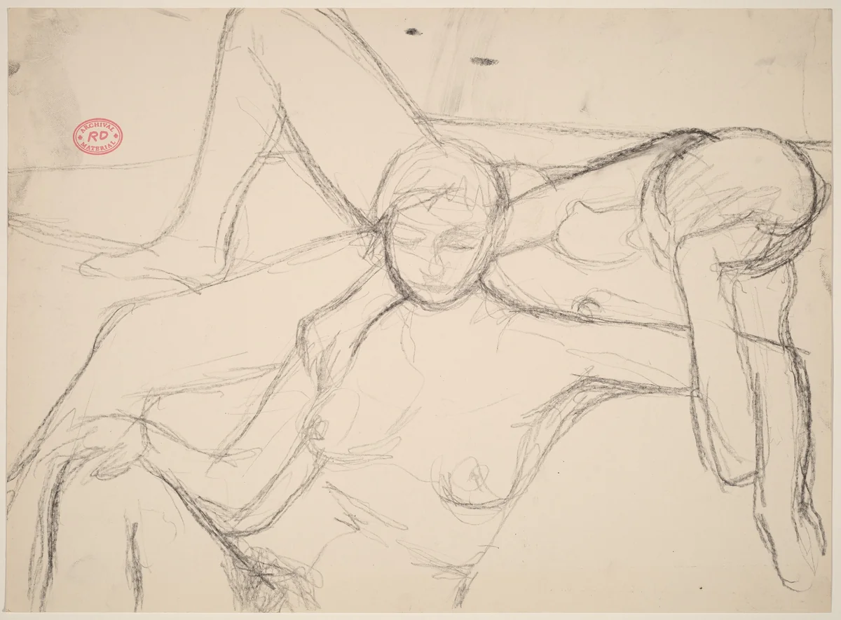 Untitled [seated female nude locking arms with a reclining one] by Richard Diebenkorn, drawing, 1955-1967