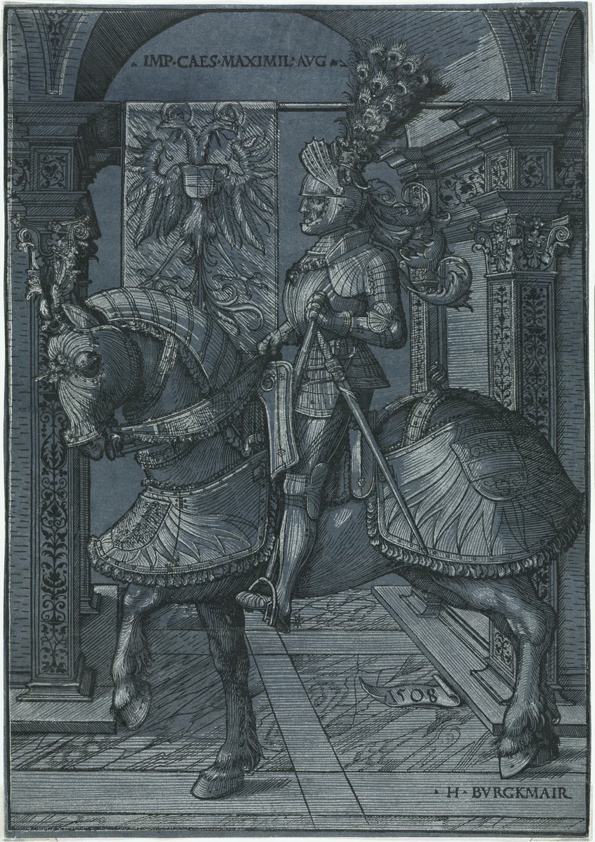 Equestrian Portrait of the Emperor Maximilian by Hans Burgkmair, print, 1508