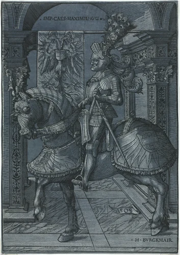 Equestrian Portrait of the Emperor Maximilian by Hans Burgkmair, print, 1508