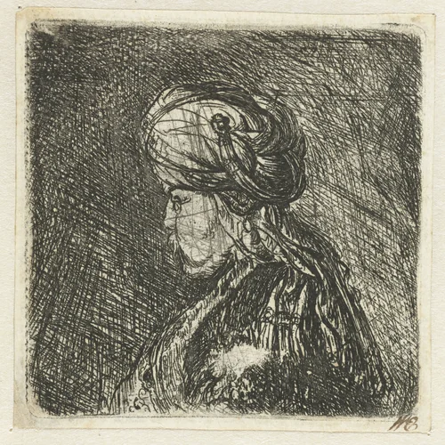 Borstbeeld van man met tulband by anonymous, print, 1625-1674