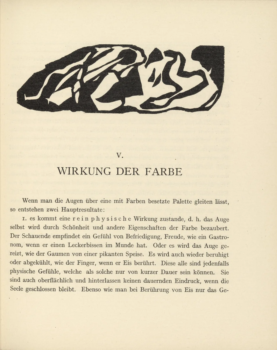 Vignette next to "The Effect of Color" ("Wirkung der Farbe") (headpiece, page 37) from Über das Geistige in der Kunst (Concerning the Spiritual in Art) by Wassily Kandinsky, illustrated book, 1911