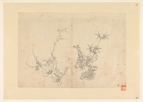 Schetsblad met wilde roos en een chrysant by anonymous, drawing, 1800-1900