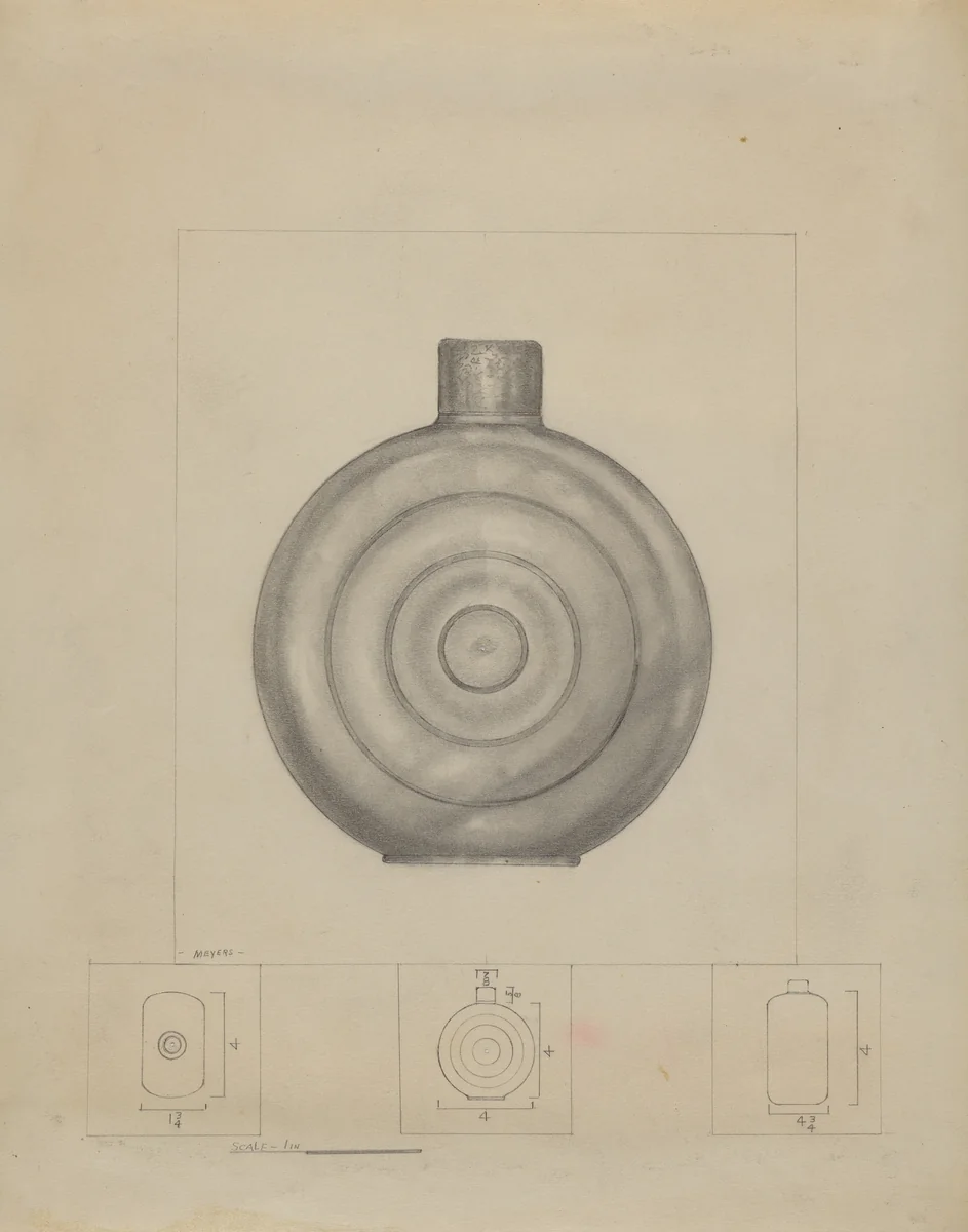 Pewter Dram Bottle by Henry Meyers, index of american design, 1936