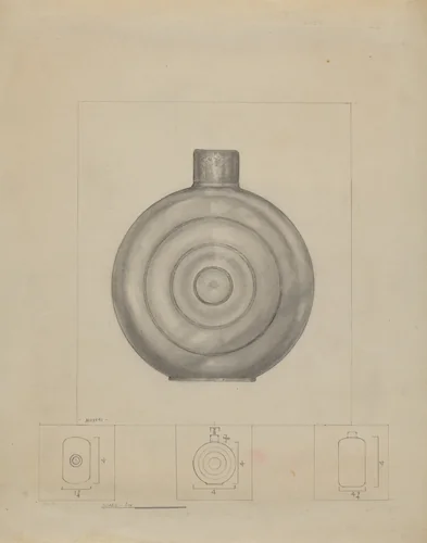 Pewter Dram Bottle by Henry Meyers, index of american design, 1936