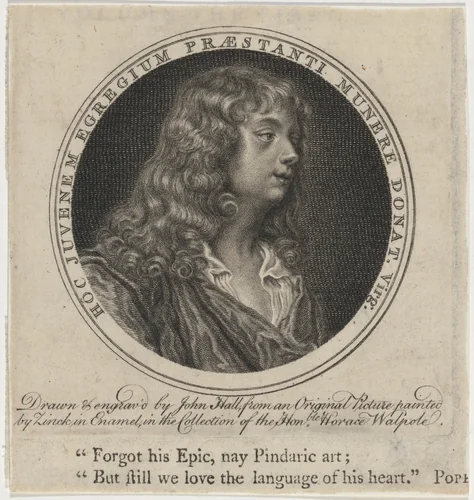 Abraham Cowley by John Hall, print, 1739-1797