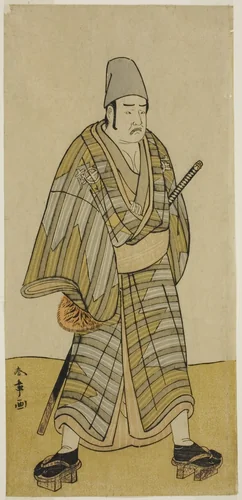 The Actor Otani Hiroemon III as Gokumon Shobei in the Play Sugata no Hana Kurofune Zukin, Performed at the Morita Theater in the Ninth Month, 1774 by Katsukawa Shunsho (勝川 春章), print, 1769-1779