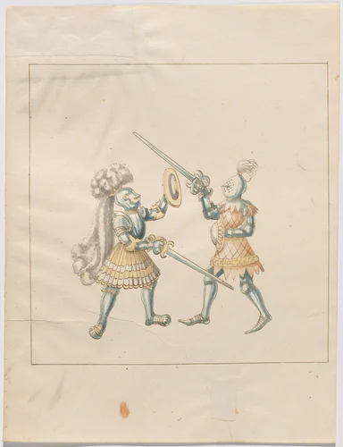 Foot Combat with Swords and Buckler Shields by German 16th Century, drawing, 1515