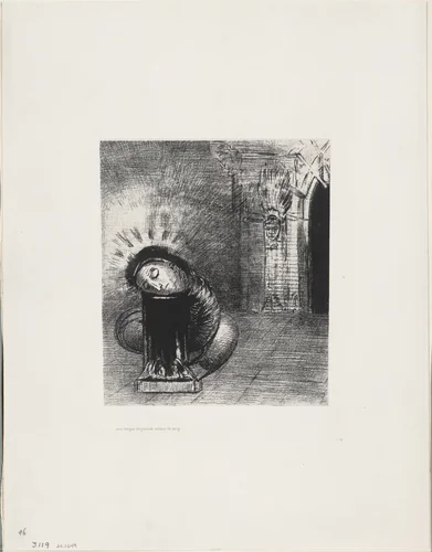 A Long Chrysalis, the Color of Blood, plate 2 of 6 by Odilon Redon, print, 1889