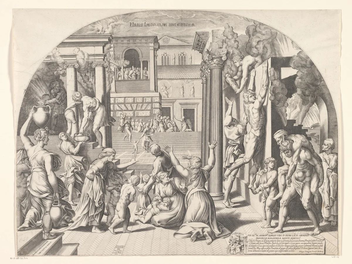 Brand in de Borgo te Rome by anonymous, print, 1610