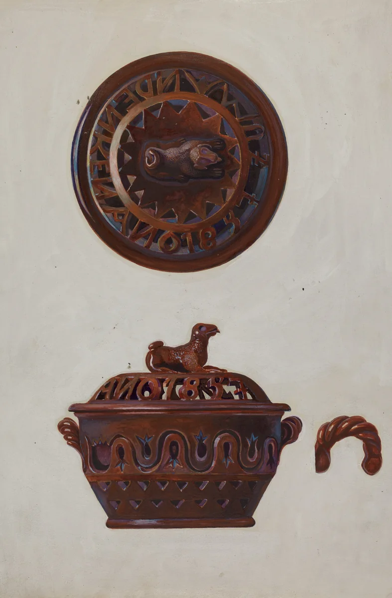 Pa. German Tobacco Bowl w/ Lid by Albert Levone, index of american design, 1936