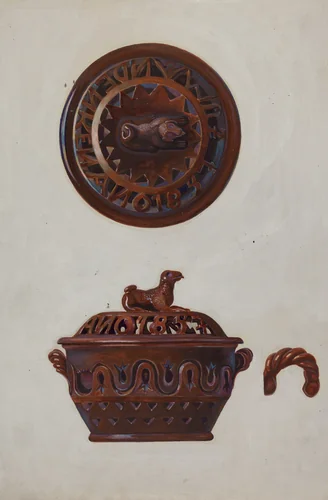 Pa. German Tobacco Bowl w/ Lid by Albert Levone, index of american design, 1936