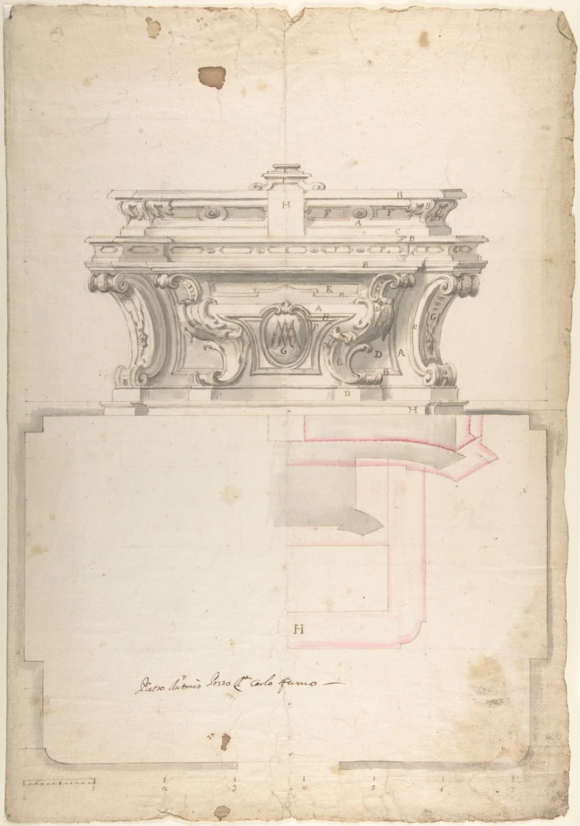 Elevation and Plan for an Altar by anonymous, drawing, 1700-1780