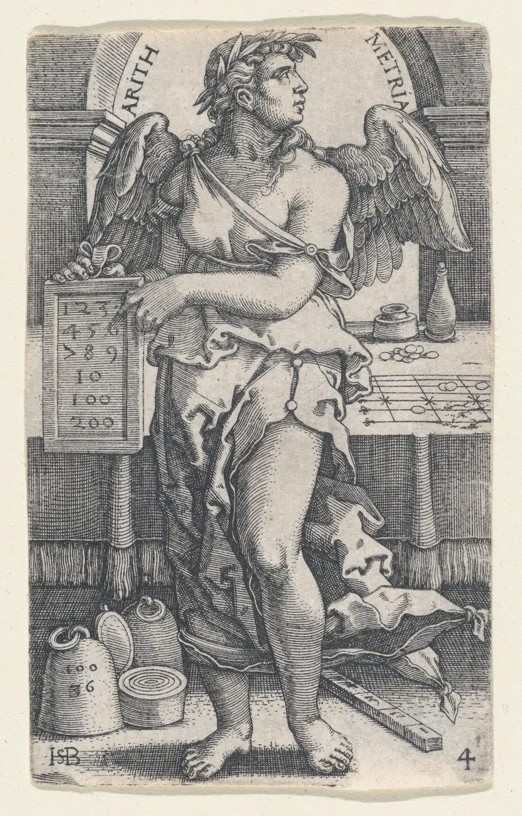 Arithmetria, from "The Seven Liberal Arts" by Sebald Beham, print, 1500-1550
