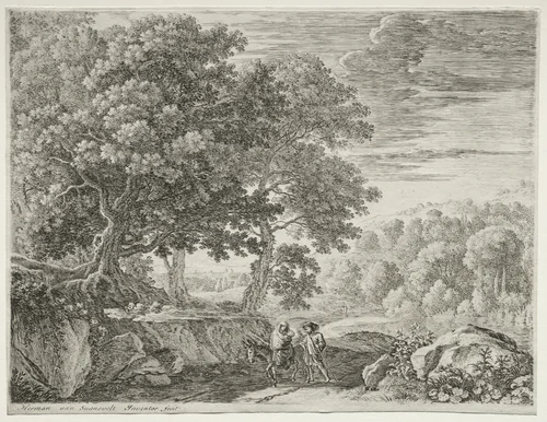 The Flight into Egypt: The Holy Family by Herman van Swanevelt, print, 1652-1654