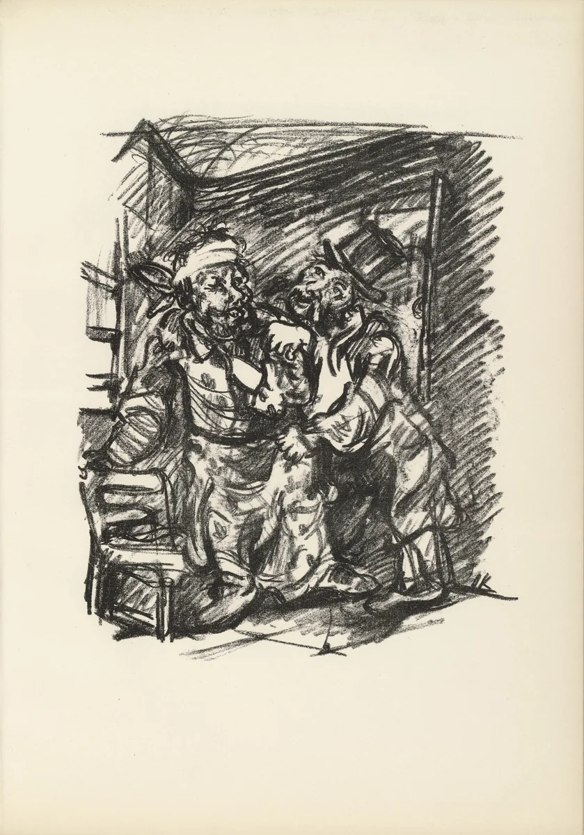 Job and the Contortionist (Hiob und der Kautschukmann) (plate, page 19) from Hiob (Job) by Oskar Kokoschka, illustrated book, 1916