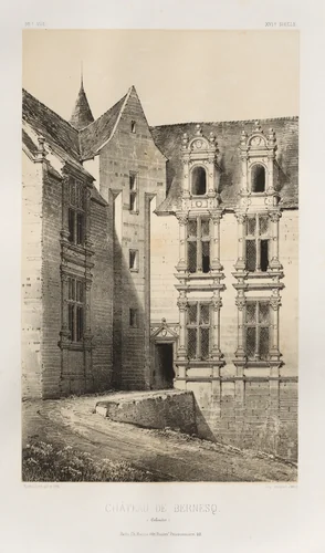 Architecture Pittoresque ou Monuments des XVeme. Et XVIeme. Siecles: Chateaux de France des XV et XVI Siecles: Pl. 92, Château de Bernesq (Calvados) by Victor Petit, print, 1860