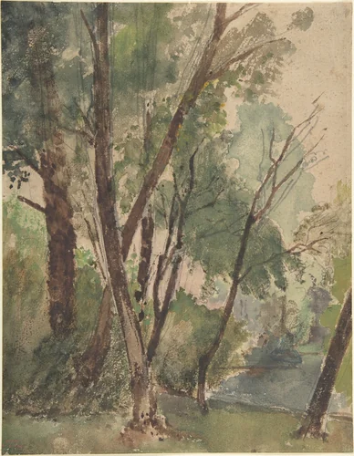 Trees Beside a Pond by Louis Antoine Léon Riesener, drawing, 1853-1878